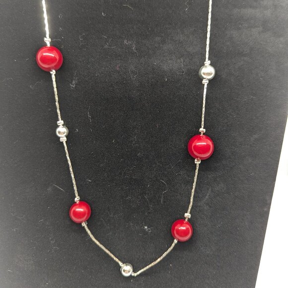 Mandee Red and Silver Necklace - Picture 1 of 6
